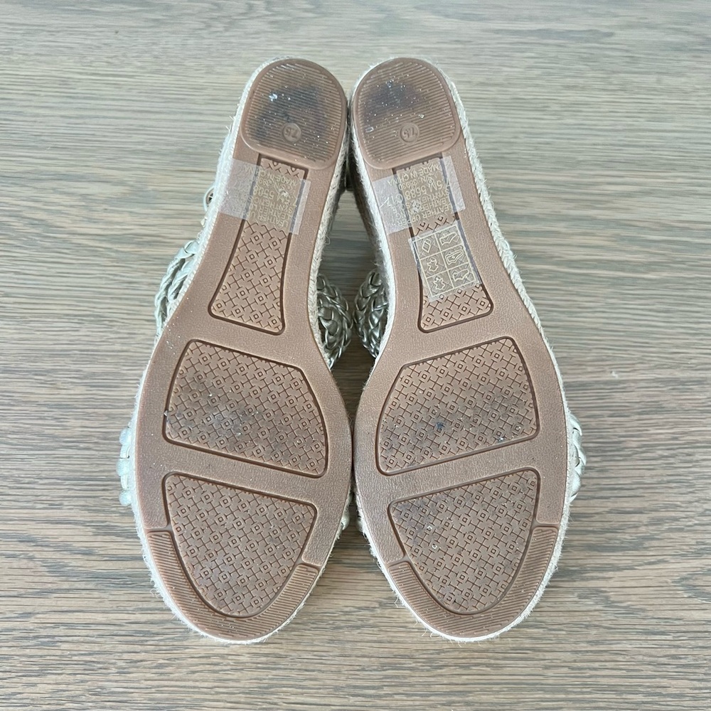 Tory Burch Bailey Metallic Leather Braid Espadrille Wedge Platform Sandals Gold - Picture 13 of 15